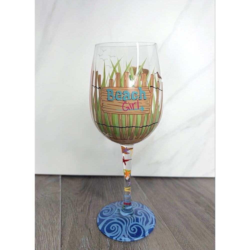 Designs by Lolita "Beach Girl" Hand Painted Wine Glass 15 oz